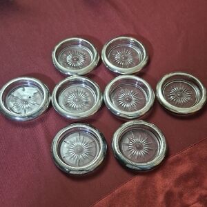Set of 8 Silverplate and Glass Coasters
